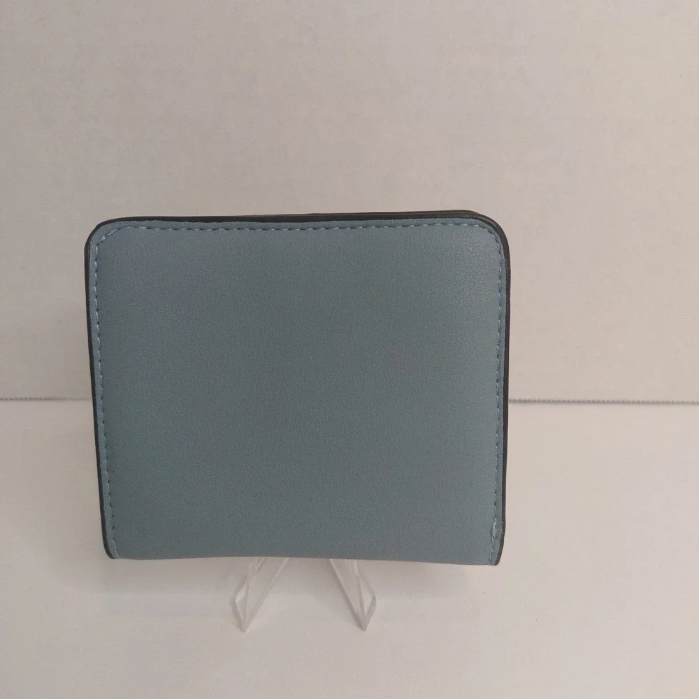 Toughergun Womens RFID Blocking Compact Wallet Blue Faux Leather Zip